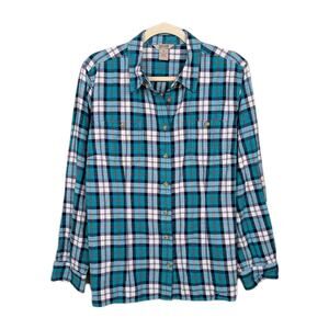 DULUTH TRADING CO Green Plaid Free Swingin Flannel Shirt Button Front Women's XL